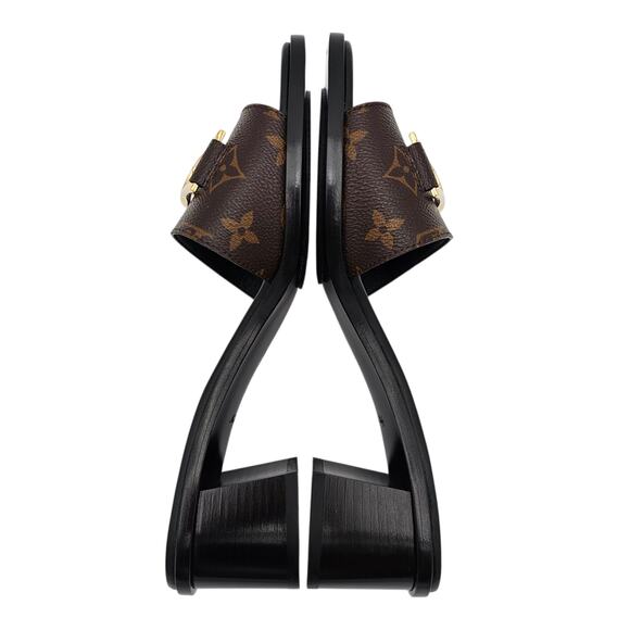 Louis Vuitton Lock It Heel Mule Sandal Monogram Brown Canvas Gold Size 41 US 11 - Picture 8 of 13
